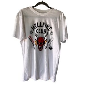 Primark Stranger Things 100% Cotton White Hellfire Club womens Graphic T-Shirt